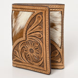 BAR H EQUINE Rodeo Hand Carved Unisex Trifold Wallet Genuine Hair-On Leather