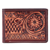 BAR H EQUINE Hand Carved Unisex Bifold Wallet Genuine Hair-On Leather