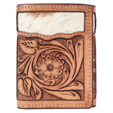 BAR H EQUINE Rodeo Hand Carved Unisex Trifold Wallet Genuine Hair-On Leather