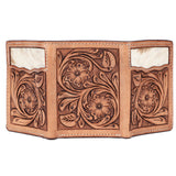 BAR H EQUINE Rodeo Hand Carved Unisex Trifold Wallet Genuine Hair-On Leather