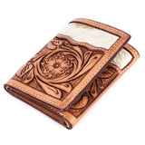 BAR H EQUINE Rodeo Hand Carved Unisex Trifold Wallet Genuine Hair-On Leather