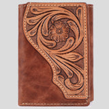 BAR H EQUINE Rodeo Hand Carved Unisex Trifold Wallet Genuine Hair-On Leather