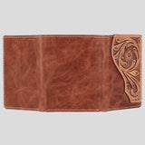 BAR H EQUINE Rodeo Hand Carved Unisex Trifold Wallet Genuine Hair-On Leather