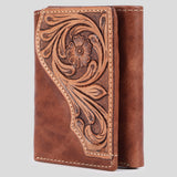 BAR H EQUINE Rodeo Hand Carved Unisex Trifold Wallet Genuine Hair-On Leather