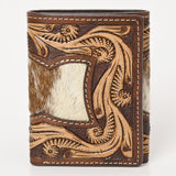 BAR H EQUINE Rodeo Hand Carved Unisex Trifold Wallet Genuine Hair-On Leather