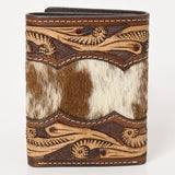 BAR H EQUINE Rodeo Hand Carved Unisex Trifold Wallet Genuine Hair-On Leather