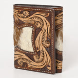 BAR H EQUINE Rodeo Hand Carved Unisex Trifold Wallet Genuine Hair-On Leather