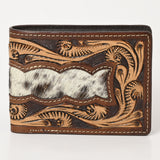 BAR H EQUINE Hand Carved Unisex Bifold Wallet Genuine Hair-On Leather