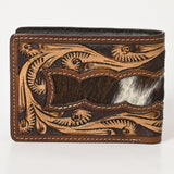 BAR H EQUINE Hand Carved Unisex Bifold Wallet Genuine Hair-On Leather