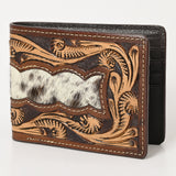 BAR H EQUINE Hand Carved Unisex Bifold Wallet Genuine Hair-On Leather