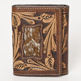 BAR H EQUINE Rodeo Hand Carved Unisex Trifold Wallet Genuine Hair-On Leather