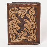 BAR H EQUINE Rodeo Hand Carved Unisex Trifold Wallet Genuine Hair-On Leather