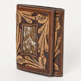 BAR H EQUINE Rodeo Hand Carved Unisex Trifold Wallet Genuine Hair-On Leather