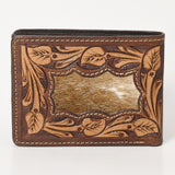 BAR H EQUINE Hand Carved Unisex Bifold Wallet Genuine Hair-On Leather