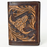 BAR H EQUINE Rodeo Hand Carved Unisex Trifold Wallet Genuine Hair-On Leather