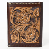 BAR H EQUINE Rodeo Hand Carved Unisex Trifold Wallet Genuine Hair-On Leather