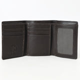 BAR H EQUINE Rodeo Hand Carved Unisex Trifold Wallet Genuine Hair-On Leather