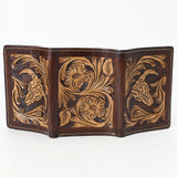 BAR H EQUINE Rodeo Hand Carved Unisex Trifold Wallet Genuine Hair-On Leather