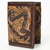 BAR H EQUINE Rodeo Hand Carved Unisex Trifold Wallet Genuine Hair-On Leather