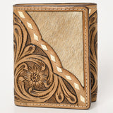 BAR H EQUINE Rodeo Hand Carved Unisex Trifold Wallet Genuine Hair-On Leather