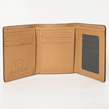 BAR H EQUINE Rodeo Hand Carved Unisex Trifold Wallet Genuine Hair-On Leather