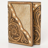 BAR H EQUINE Rodeo Hand Carved Unisex Trifold Wallet Genuine Hair-On Leather