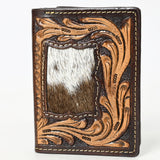BAR H EQUINE Rodeo Hand Carved Unisex Trifold Wallet Genuine Hair-On Leather