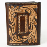 BAR H EQUINE Rodeo Hand Carved Unisex Trifold Wallet Genuine Hair-On Leather