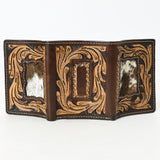 BAR H EQUINE Rodeo Hand Carved Unisex Trifold Wallet Genuine Hair-On Leather