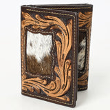 BAR H EQUINE Rodeo Hand Carved Unisex Trifold Wallet Genuine Hair-On Leather