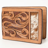 BAR H EQUINE Rodeo Floral Bifold & Trifold Wallet For Men Women HairOn Genuine Leather Brown