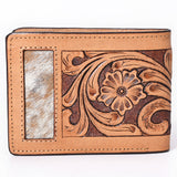 Bar H Equine Floral Hand Carved Leather Rodeo Bifold Wallet For Men Women Tan