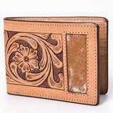 Bar H Equine Floral Hand Carved Leather Rodeo Bifold Wallet For Men Women Tan - BEBGM101