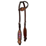 Bar H Equine Western Leather Horse Tack Set Floral Carved Beeded Inlay - One Ear Headstall