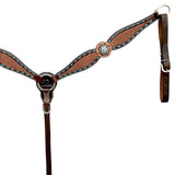 Bar H Equine Western Leather Horse Tack Set Basket Weave Carved Brown