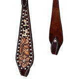 Bar H Equine Horse Genuine Leather Floral Carved Tack Set Brown