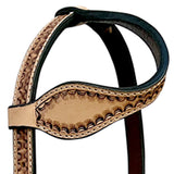 Bar H Equine Leather Horse Headstall Breast Collar & One Ear Tan