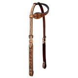Bar H Equine Western Horse Genuine Leather Floral Carved Tack Set Tan - One Ear Headstall