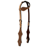 Bar H Equine Horse Genuine Leather Basket Weave Tooled Tack Set Brown - One Ear Headstall