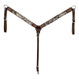 Bar H Equine Western Hair On Leather Headstall & Breast Collar Floral Brown - Breast Collor