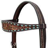 BAR H EQUINE Western Handtooled Leather Horse Headstall & Breast Collar Set