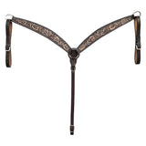 BAR H EQUINE Western Handtooled Leather Horse Headstall & Breast Collar Set