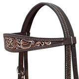 BAR H EQUINE Western Handtooled Leather Horse Headstall & Breast Collar Set