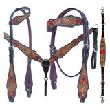 Bar H Equine American Leather Horse Saddle Tack One Ear Headstall Breast Collar Browband Wither Strap Tropical Turquoise