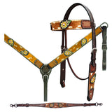 Bar H Equine Premium Hand Tooled Leather Stainless Steel Hardware Breast Collar Brown