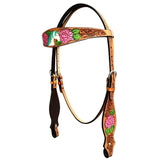 Bar H Equine Belle Unicorn Leather One Ear Headstall Tan