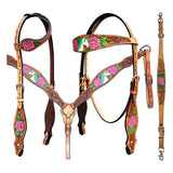 Bar H Equine Belle Unicorn Leather One Ear Headstall Tan
