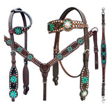Bar H Equine Genuine Western American Leather Horse Premium Headstall & Breast Collar Set