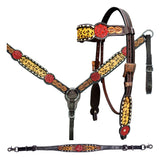 Bar H Equine Western Horse Floral Cheetah Print Genuine American Leather Tack Set