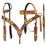 BAR H EQUINE Western Leather Horse Headstall & Breast Collar Wither Strap